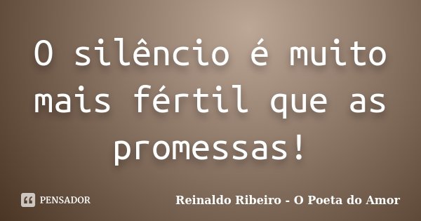 O silêncio é muito mais fértil que as promessas!... Frase de Reinaldo Ribeiro - O poeta do Amor.