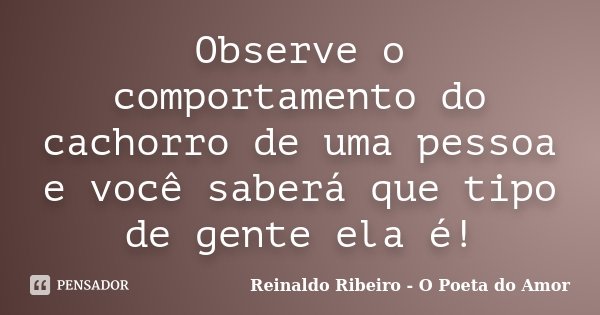 Observe o comportamento do cachorro de uma pessoa e você saberá que tipo de gente ela é!... Frase de Reinaldo Ribeiro - O poeta do Amor.