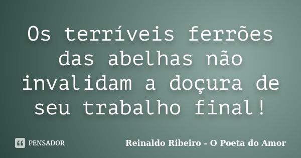 Os terríveis ferrões das abelhas não invalidam a doçura de seu trabalho final!... Frase de Reinaldo Ribeiro - O poeta do Amor.