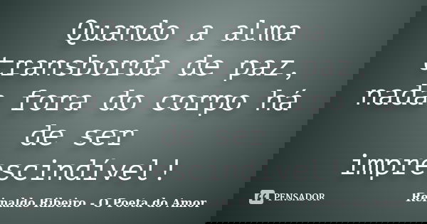 Quando a alma transborda de paz, nada fora do corpo há de ser imprescindível!... Frase de Reinaldo Ribeiro - O Poeta do Amor.