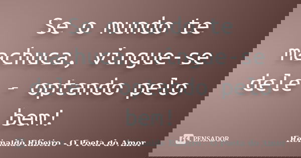 Se o mundo te machuca, vingue-se dele - optando pelo bem!... Frase de Reinaldo Ribeiro - O poeta do Amor.