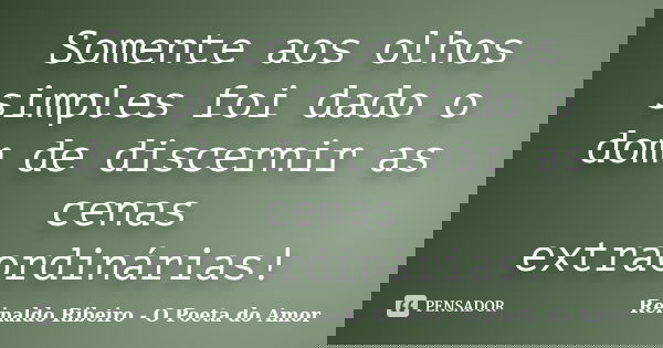 Somente aos olhos simples foi dado o dom de discernir as cenas extraordinárias!... Frase de Reinaldo Ribeiro - O poeta do Amor.