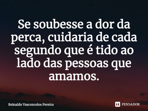 ⁠Se soubesse a dor da perca, cuidaria de cada segundo que é tido ao lado das pessoas que amamos.... Frase de Reinaldo Vasconcelos Pereira.