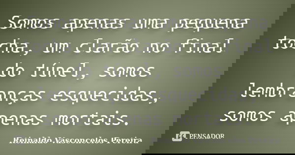 Somos apenas uma pequena tocha, um clarão no final do túnel, somos lembranças esquecidas, somos apenas mortais.... Frase de Reinaldo Vasconcelos Pereira.
