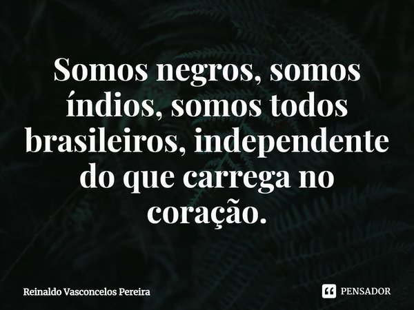 ⁠Somos negros, somos índios, somos todos brasileiros, independente do que carrega no coração.... Frase de Reinaldo Vasconcelos Pereira.