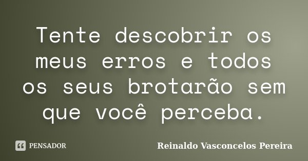 Tente descobrir os meus erros e todos os seus brotarão sem que você perceba.... Frase de Reinaldo Vasconcelos Pereira.