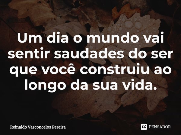 ⁠Um dia o mundo vai sentir saudades do ser que você construiu ao longo da sua vida.... Frase de Reinaldo Vasconcelos Pereira.