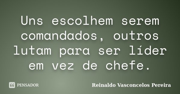 Uns escolhem serem comandados, outros lutam para ser líder em vez de chefe.... Frase de Reinaldo Vasconcelos Pereira.
