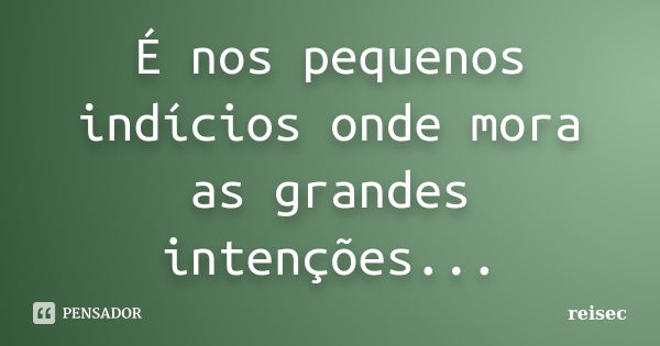 É nos pequenos indícios onde mora as grandes intenções...... Frase de reisec.