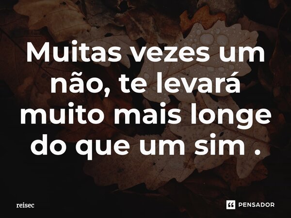 ⁠Muitas vezes um não, te levará muito mais longe do que um sim .... Frase de reisec.