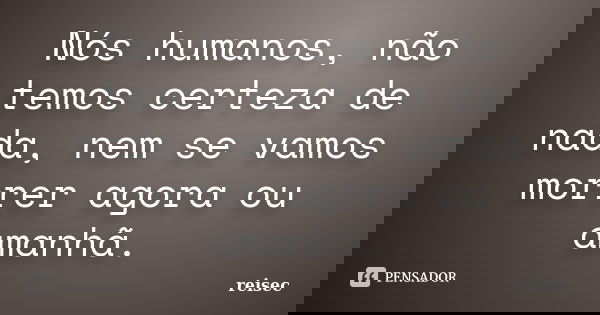 Nós humanos, não temos certeza de nada, nem se vamos morrer agora ou amanhã.... Frase de reisec.