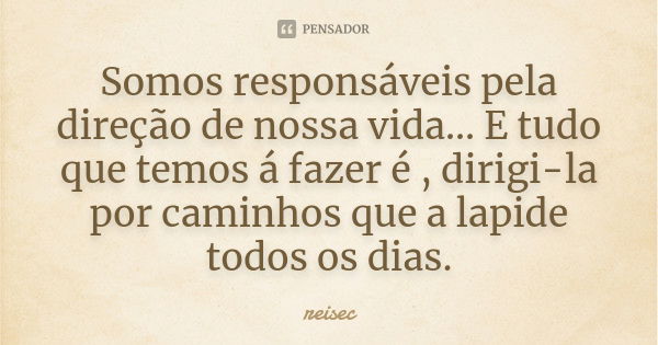 Somos responsáveis pela direção de nossa vida... E tudo que temos á fazer é , dirigi-la por caminhos que a lapide todos os dias.... Frase de reisec.