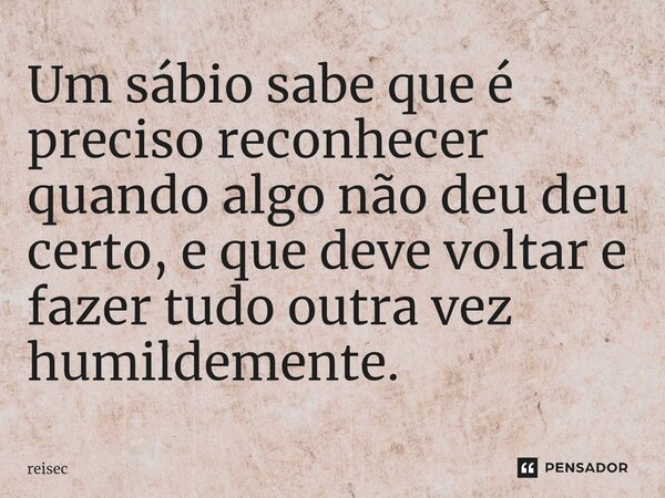 ⁠Um sábio sabe que é preciso reconhecer quando algo não deu deu certo, e que deve voltar e fazer tudo outra vez humildemente.... Frase de reisec.