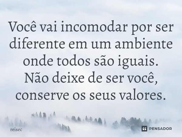 ⁠Você vai incomodar por ser diferente em um ambiente onde todos são iguais. Não deixe de ser você, conserve os seus valores.... Frase de reisec.