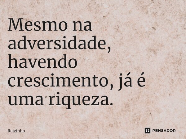 Mesmo na adversidade, havendo crescimento, já é uma riqueza.... Frase de REIZINHO.