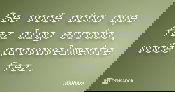 Se você acha que fez algo errado, você provavelmente fez.... Frase de Rékiem.