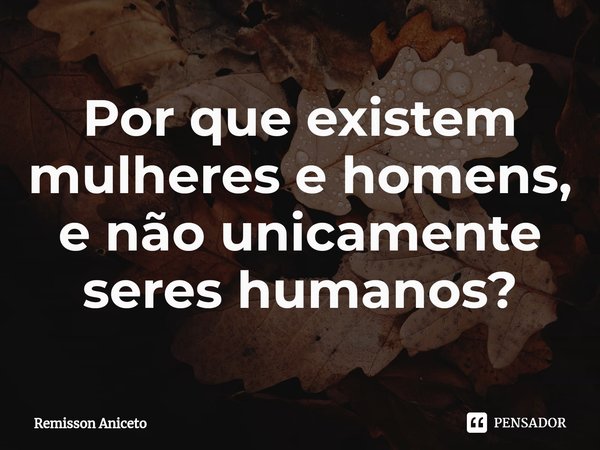 ⁠Por que existem mulheres e homens, e não unicamente seres humanos?... Frase de Remisson Aniceto.