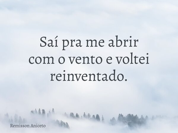 Saí pra me abrir com o vento e voltei reinventado.... Frase de Remisson Aniceto.