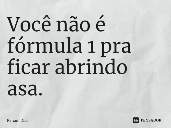 ⁠Você não é fórmula 1 pra ficar abrindo asa.... Frase de Renam Dias.