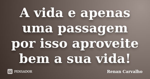 A vida e apenas uma passagem por isso aproveite bem a sua vida!... Frase de Renan Carvalho.