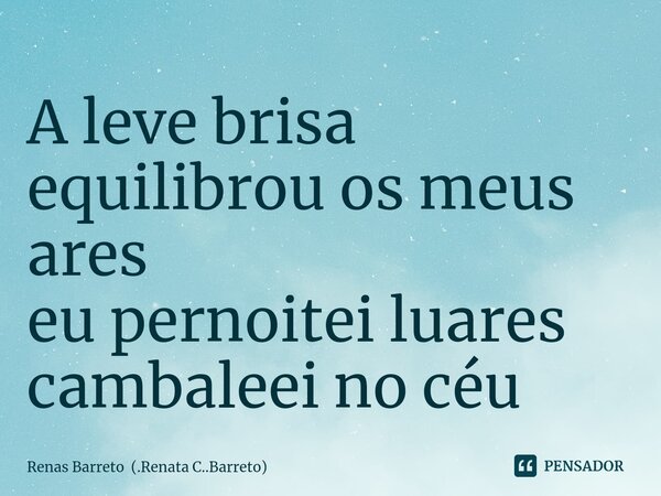 ⁠A leve brisa equilibrou os meus ares eu pernoitei luares cambaleei no céu... Frase de Renas Barreto (.Renata C..Barreto).