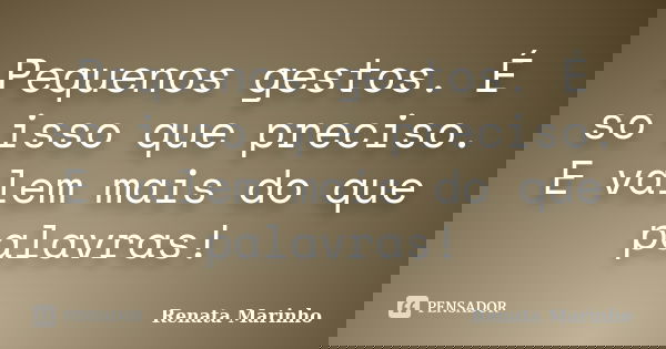 Pequenos gestos. É so isso que preciso. E valem mais do que palavras!... Frase de Renata Marinho..