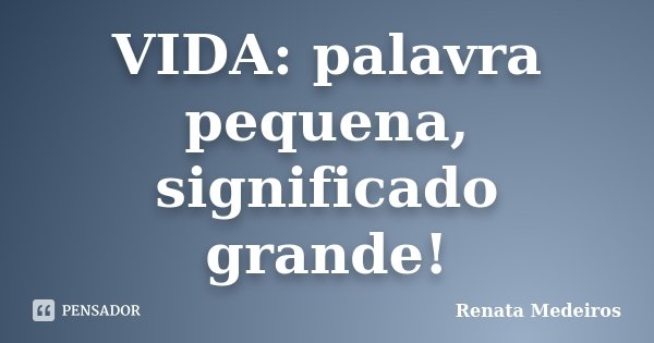 VIDA: palavra pequena, significado grande!... Frase de Renata Medeiros.