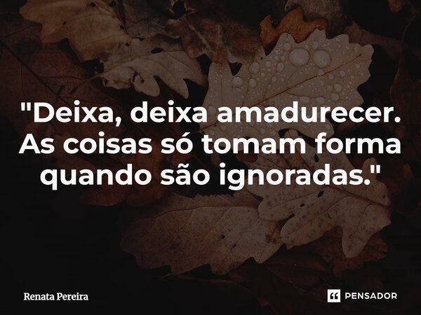 "Deixa, deixa amadurecer. As coisas só tomam forma quando são ignoradas."... Frase de Renata Pereira.
