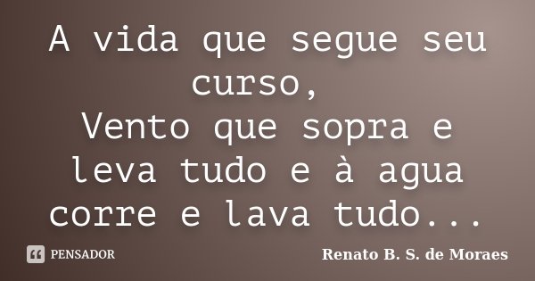 A vida que segue seu curso, Vento que sopra e leva tudo e à agua corre e lava tudo...... Frase de Renato B. S. de Moraes.