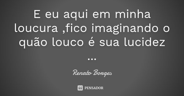 E eu aqui em minha loucura ,fico imaginando o quão louco é sua lucidez ...... Frase de Renato Borges.