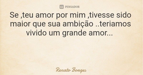 Se ,teu amor por mim ,tivesse sido maior que sua ambição ..teriamos vivido um grande amor...... Frase de Renato Borges.