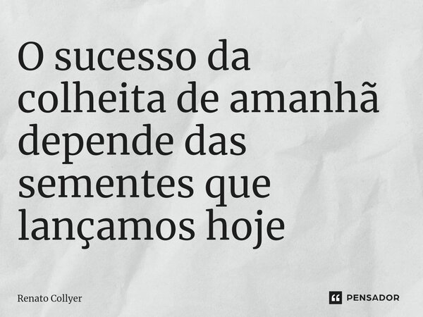 ⁠O sucesso da colheita de amanhã depende das sementes que lançamos hoje... Frase de Renato Collyer.