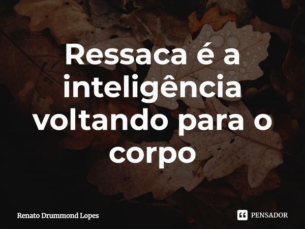 Ressaca é a inteligência voltando para o corpo... Frase de Renato Drummond Lopes.