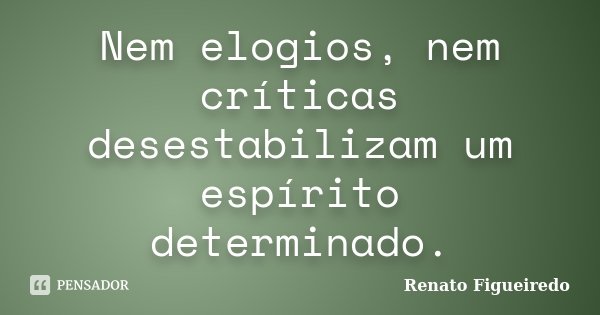 Nem elogios, nem críticas desestabilizam um espírito determinado.... Frase de Renato Figueiredo.