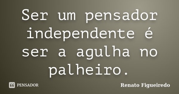 Ser um pensador independente é ser a agulha no palheiro.... Frase de Renato Figueiredo.