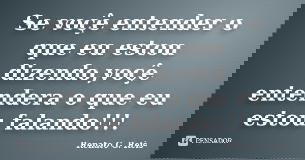 Se voçê entender o que eu estou dizendo,voçê entendera o que eu estou falando!!!... Frase de Renato G. Reis.