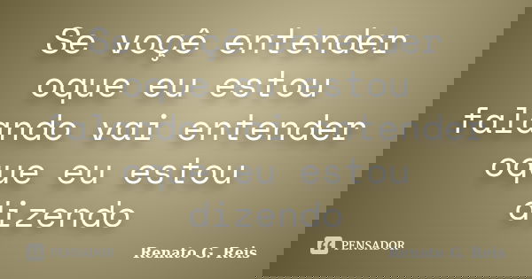 Se voçê entender oque eu estou falando vai entender oque eu estou dizendo... Frase de Renato G. Reis.