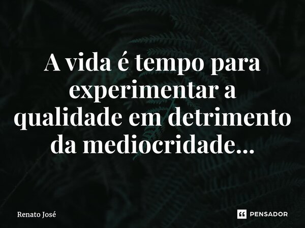 ⁠A vida é tempo para experimentar a qualidade em detrimento da mediocridade...... Frase de Renato José.