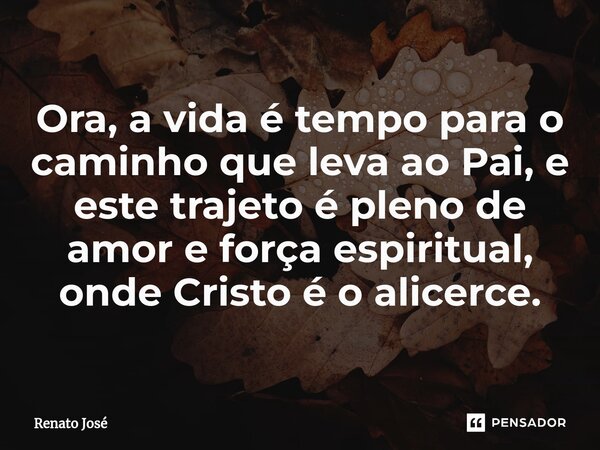 ⁠Ora, a vida é tempo para o caminho que leva ao Pai, e este trajeto é pleno de amor e força espiritual, onde Cristo é o alicerce.... Frase de Renato José.