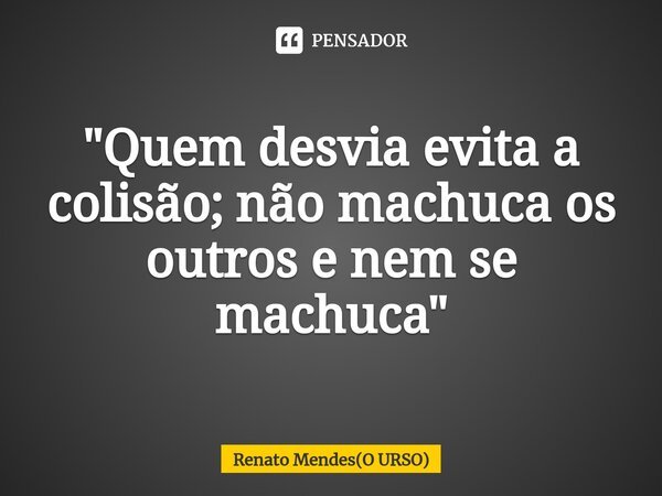 ⁠"Quem desvia evita a colisão; não machuca os outros e nem se machuca"... Frase de Renato Mendes(O URSO).
