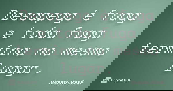 Desapego é fuga e toda fuga termina no mesmo lugar.... Frase de Renato Rush.