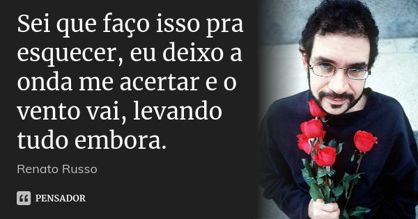 Sei que faço isso pra esquecer, eu deixo a onda me acertar e o vento vai, levando tudo embora.... Frase de Renato Russo.