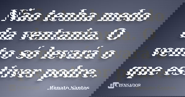 Não tenha medo da ventania. O vento só levará o que estiver podre.... Frase de Renato Santos..
