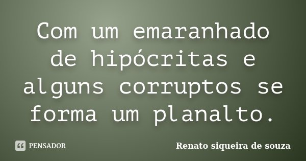 Com um emaranhado de hipócritas e alguns corruptos se forma um planalto.... Frase de Renato siqueira de souza.