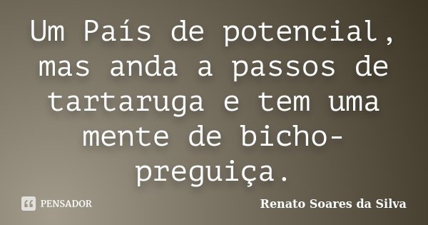 Um País de potencial, mas anda a passos de tartaruga e tem uma mente de bicho-preguiça.... Frase de Renato Soares da Silva.