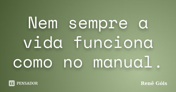 Nem sempre a vida funciona como no manual.... Frase de Renê Góis.