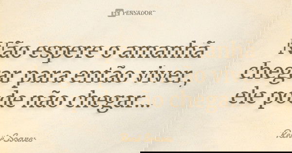 Não espere o amanhã chegar para então viver, ele pode não chegar...... Frase de Renê Soares.