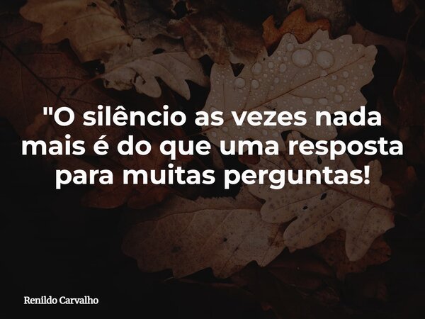 "O silêncio as vezes nada mais é do que uma resposta para muitas perguntas!... Frase de Renildo Carvalho.