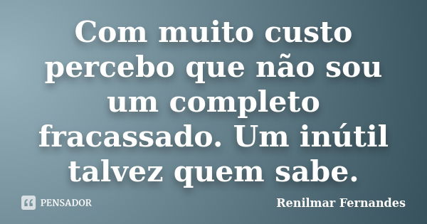 Com muito custo percebo que não sou um completo fracassado. Um inútil talvez quem sabe.... Frase de Renilmar Fernandes.