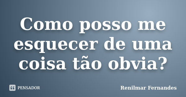 Como posso me esquecer de uma coisa tão obvia?... Frase de Renilmar Fernandes.